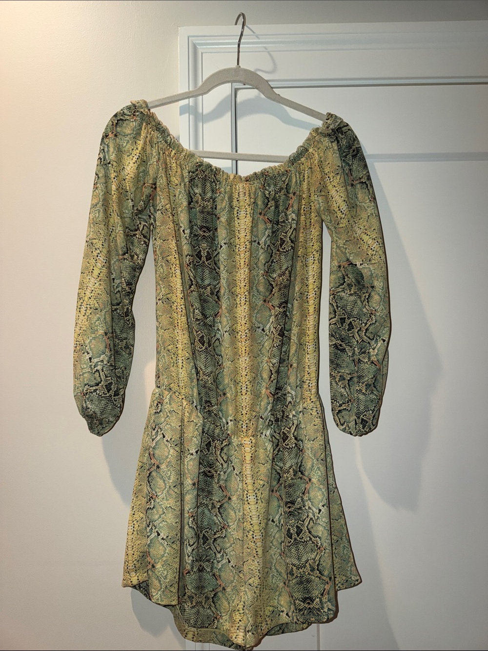 Izzy & Lola Off-Shoulder Snake Print Romper
